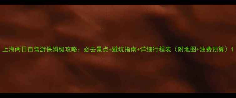 图片 上海两日自驾游保姆级攻略：必去景点+避坑指南+详细行程表（附地图+油费预算）1